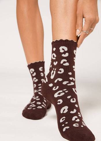 Calzedonia Animal Print Geribbeld Kort Sokken Dames Bruin | NL1858GL