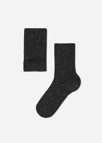Calzedonia Cashmere and Glitter Kort Sokken Kinderen Zwart | NL1030LH