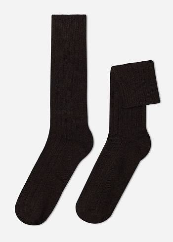 Calzedonia Geribbeld Crew with Wol and Cashmere Sokken Heren Bruin | NL1372VD