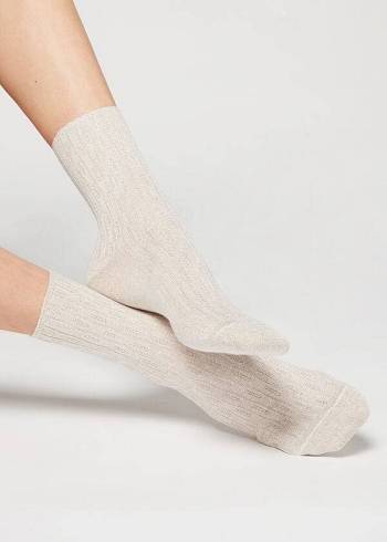 Calzedonia Glitter Herringbone Design Kort Sokken Dames Beige | NL1750AP