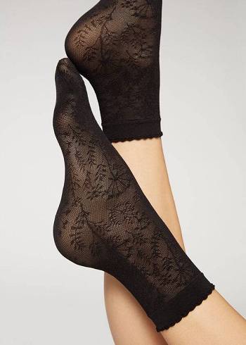 Calzedonia Kort in Floral Pattern Mesh Sokken Dames Zwart | NL1687MA