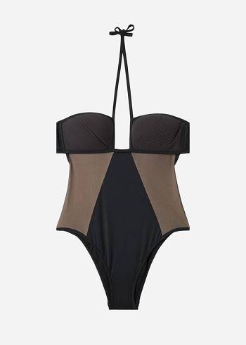 Calzedonia One Piece Tulle Insert Tokyo Badpakken Dames Zwart | NL2020XF