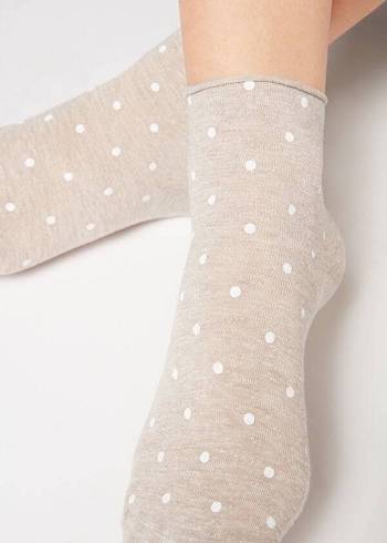 Calzedonia Polka Dot Motif Kort with Linen Sokken Dames Beige | NL1725SO