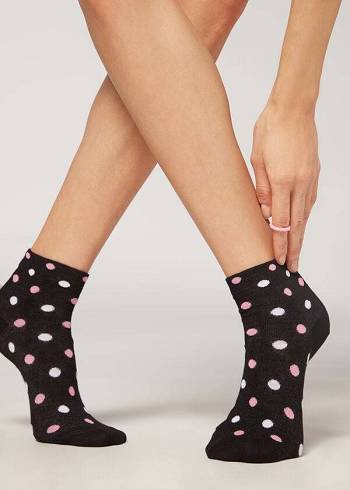 Calzedonia Polka Dot Pattern Kort Sokken Dames Zwart | NL1722OR